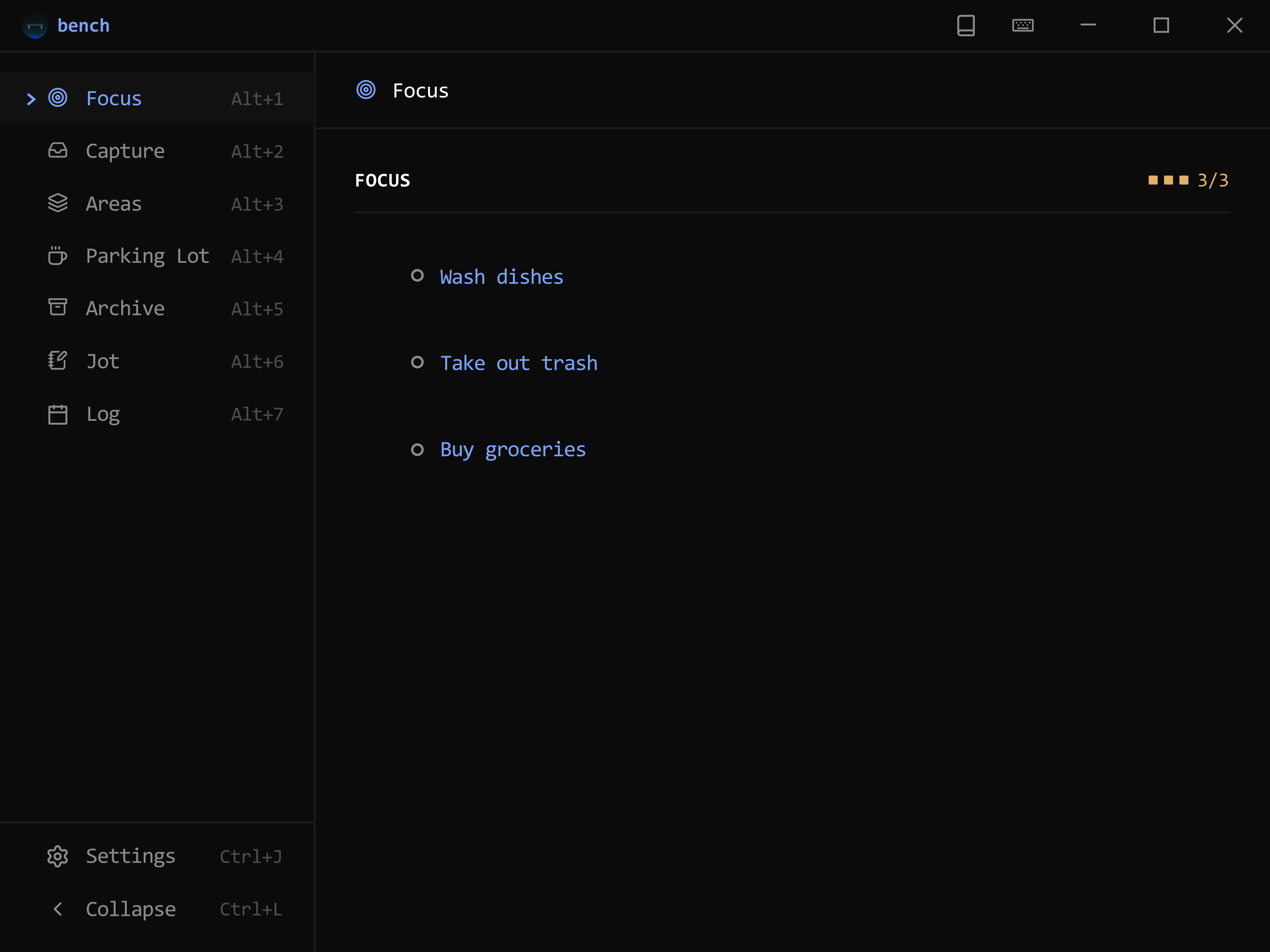 Focus task tracking and prioritization